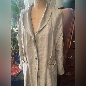 Lilith 100% cream herringbone linen coat dress S M 8